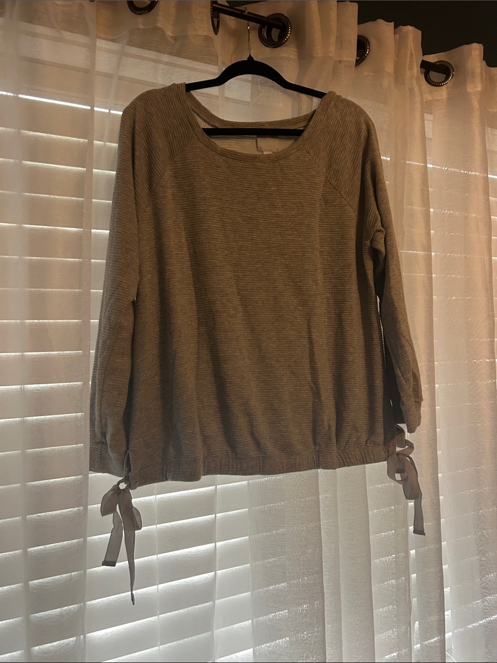 Sunday Light grey Scoop Neck Tie-Hem Sweater